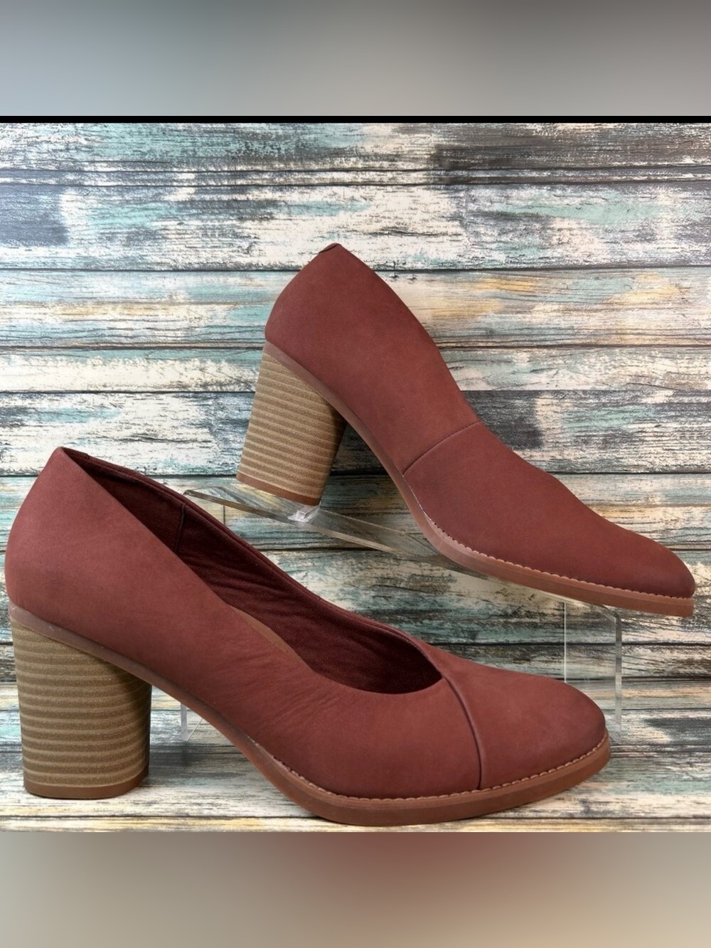 Softwalk Kolette Pumps 11M Stacked Block Heel Dress Work Shoes Brown Leather